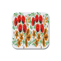 Flower Floral Red Yellow Leaf Green Sexy Summer Rubber Square Coaster (4 Pack)  by Mariart