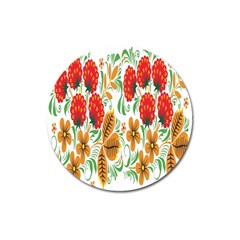 Flower Floral Red Yellow Leaf Green Sexy Summer Magnet 3  (round) by Mariart