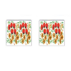Flower Floral Red Yellow Leaf Green Sexy Summer Cufflinks (square)