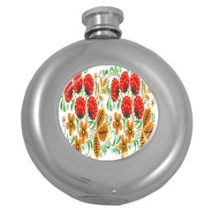 Flower Floral Red Yellow Leaf Green Sexy Summer Round Hip Flask (5 Oz)