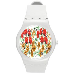 Flower Floral Red Yellow Leaf Green Sexy Summer Round Plastic Sport Watch (m) by Mariart