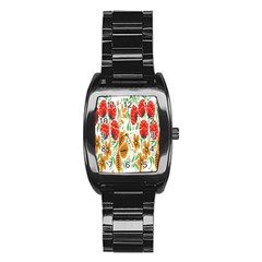 Flower Floral Red Yellow Leaf Green Sexy Summer Stainless Steel Barrel Watch by Mariart