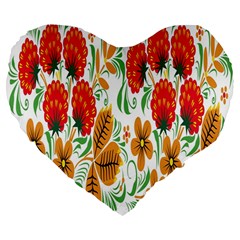 Flower Floral Red Yellow Leaf Green Sexy Summer Large 19  Premium Flano Heart Shape Cushions by Mariart
