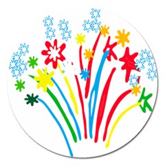 Fireworks Rainbow Flower Magnet 5  (round)