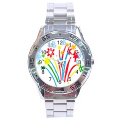 Fireworks Rainbow Flower Stainless Steel Analogue Watch by Mariart