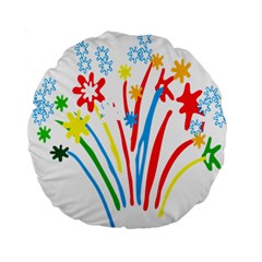 Fireworks Rainbow Flower Standard 15  Premium Flano Round Cushions