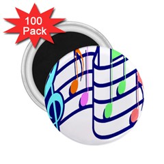 Music Note Tone Rainbow Blue Pink Greeen Sexy 2 25  Magnets (100 Pack) 