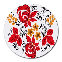 Flower Red Rose Star Floral Yellow Black Leaf Round Mousepads