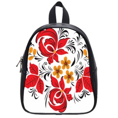 Flower Red Rose Star Floral Yellow Black Leaf School Bag (small)
