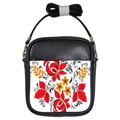 Flower Red Rose Star Floral Yellow Black Leaf Girls Sling Bags by Mariart