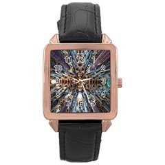 Iron Glass Space Light Rose Gold Leather Watch 