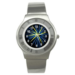 Fireworks Blue Green Black Happy New Year Stainless Steel Watch by Mariart