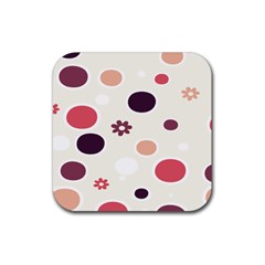 Polka Dots Flower Floral Rainbow Rubber Coaster (square) 