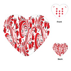 Red Flower Floral Leaf Playing Cards (heart) 