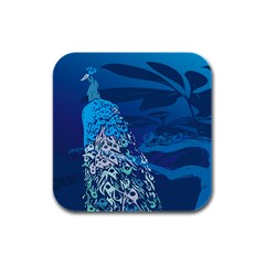 Peacock Bird Blue Animals Rubber Square Coaster (4 Pack)  by Mariart