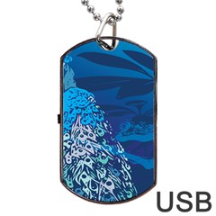 Peacock Bird Blue Animals Dog Tag Usb Flash (one Side)