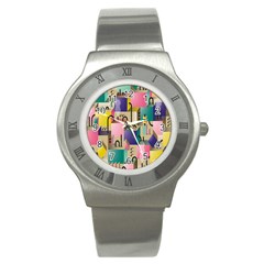 Magazine Balance Plaid Rainbow Stainless Steel Watch