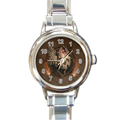 Awesome Creepy Skull With Rat And Wings Round Italian Charm Watch