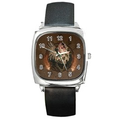 Awesome Creepy Skull With Rat And Wings Square Metal Watch by FantasyWorld7