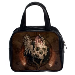 Awesome Creepy Skull With Rat And Wings Classic Handbags (2 Sides)