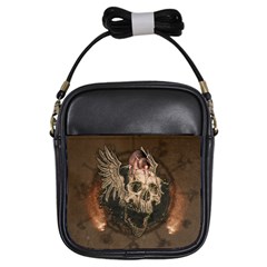 Awesome Creepy Skull With Rat And Wings Girls Sling Bags