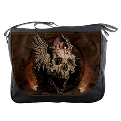 Awesome Creepy Skull With Rat And Wings Messenger Bags