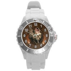 Awesome Creepy Skull With Rat And Wings Round Plastic Sport Watch (L)