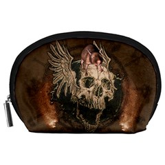 Awesome Creepy Skull With Rat And Wings Accessory Pouches (Large) 