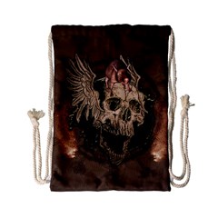 Awesome Creepy Skull With Rat And Wings Drawstring Bag (small) by FantasyWorld7