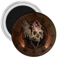 Awesome Creepy Skull With Rat And Wings 3  Magnets