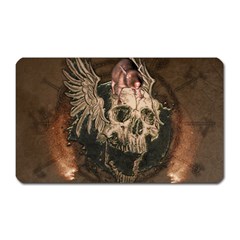Awesome Creepy Skull With Rat And Wings Magnet (Rectangular)
