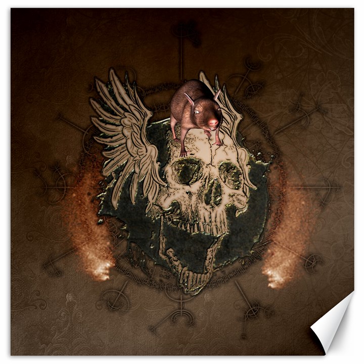 Awesome Creepy Skull With Rat And Wings Canvas 16  x 16  