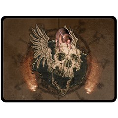 Awesome Creepy Skull With Rat And Wings Fleece Blanket (Large) 