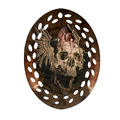 Awesome Creepy Skull With Rat And Wings Oval Filigree Ornament (Two Sides)