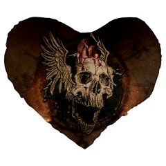 Awesome Creepy Skull With Rat And Wings Large 19  Premium Heart Shape Cushions