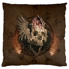 Awesome Creepy Skull With Rat And Wings Large Flano Cushion Case (Two Sides)