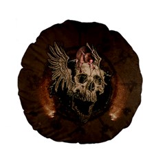 Awesome Creepy Skull With Rat And Wings Standard 15  Premium Flano Round Cushions