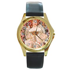 Alfons Mucha   F  Champenois Imprimeur ¨|diteur Round Gold Metal Watch