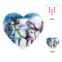 Funny, Cute Snowman And Snow Women In A Winter Landscape Playing Cards (heart)  by FantasyWorld7