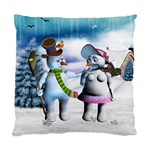 Funny, Cute Snowman And Snow Women In A Winter Landscape Standard Cushion Case (Two Sides) Back