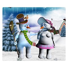 Funny, Cute Snowman And Snow Women In A Winter Landscape Double Sided Flano Blanket (small) 