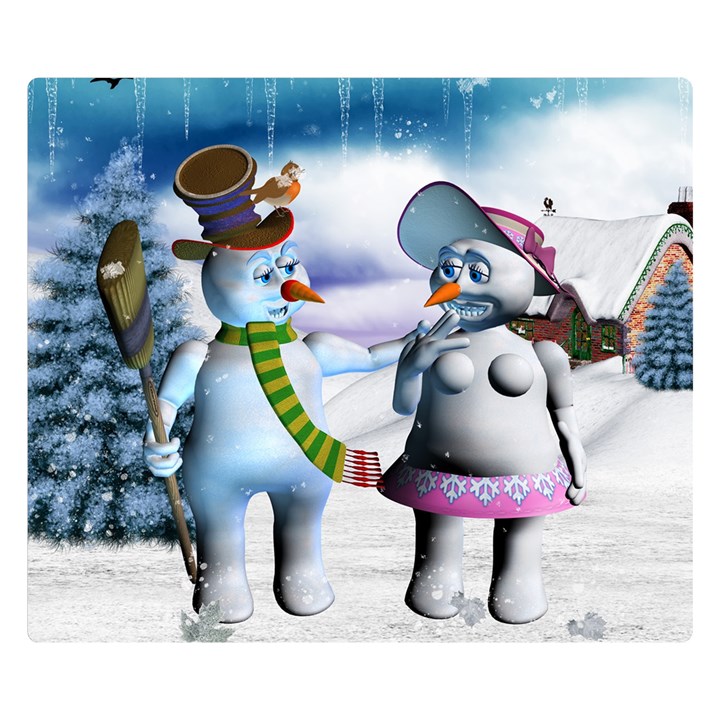 Funny, Cute Snowman And Snow Women In A Winter Landscape Double Sided Flano Blanket (Small) 