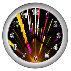 Seamless Colorful Light Fireworks Sky Black Ultra Wall Clocks (Silver) 