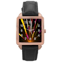 Seamless Colorful Light Fireworks Sky Black Ultra Rose Gold Leather Watch 