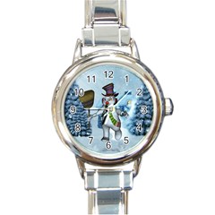 Funny Grimly Snowman In A Winter Landscape Round Italian Charm Watch by FantasyWorld7