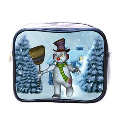 Funny Grimly Snowman In A Winter Landscape Mini Toiletries Bags by FantasyWorld7