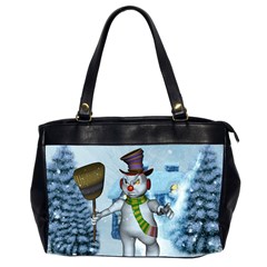 Funny Grimly Snowman In A Winter Landscape Office Handbags (2 Sides)  by FantasyWorld7