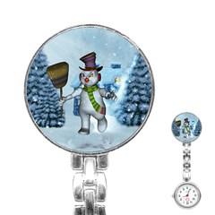 Funny Grimly Snowman In A Winter Landscape Stainless Steel Nurses Watch by FantasyWorld7