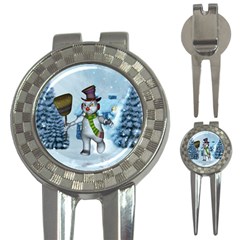 Funny Grimly Snowman In A Winter Landscape 3-in-1 Golf Divots by FantasyWorld7