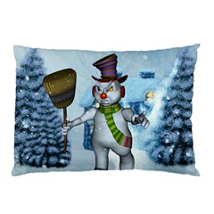 Funny Grimly Snowman In A Winter Landscape Pillow Case by FantasyWorld7